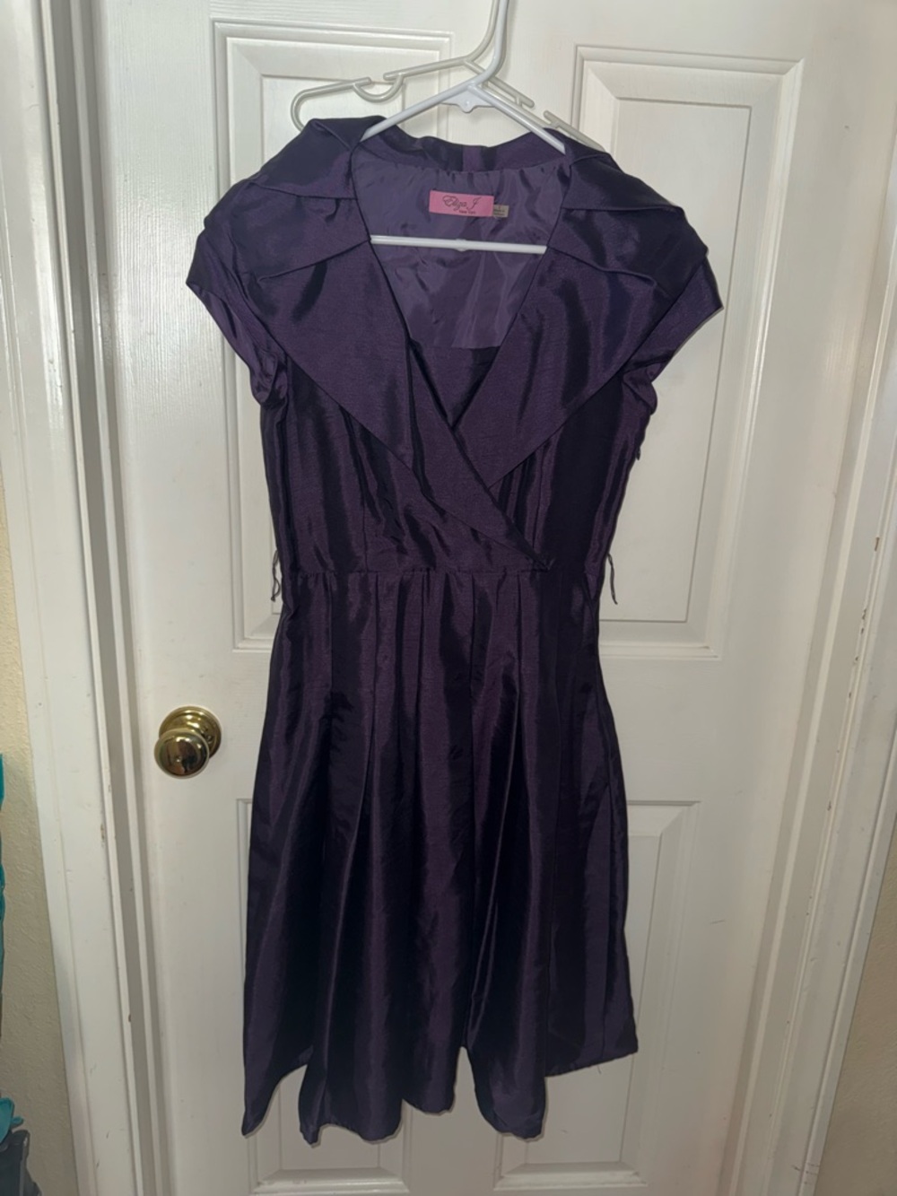 Eliza J Deep Purple Cap Sleeve Wrap-Style Midi Dress